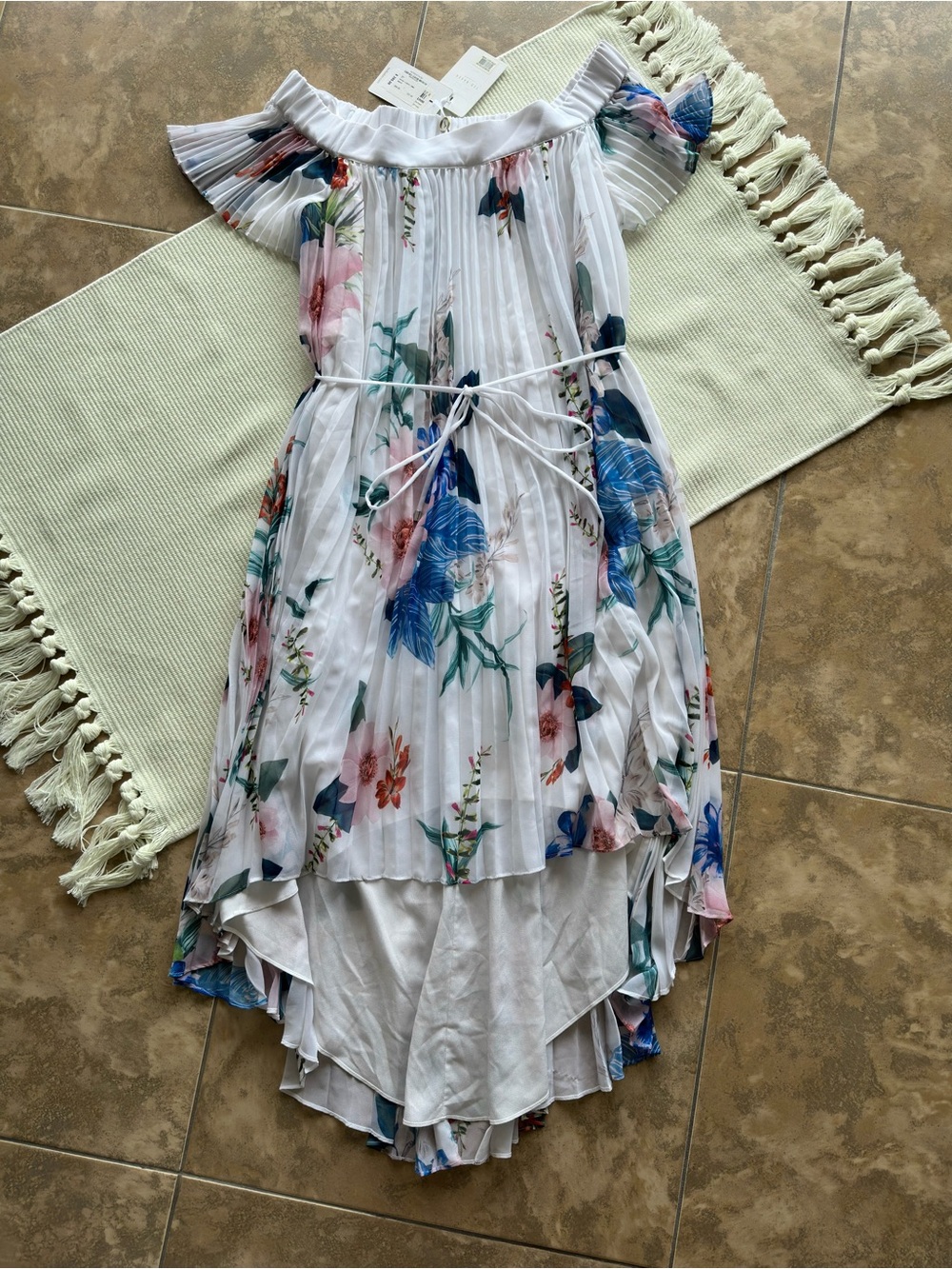 Ted Baker London White Luner Jamboree Pleated Off The Shoulder Dress